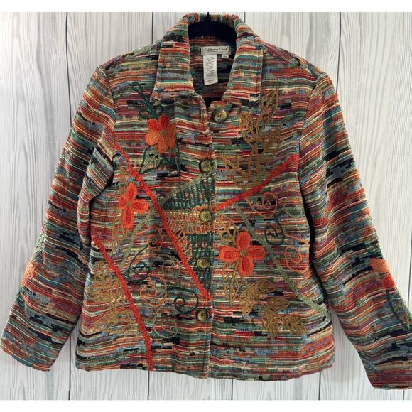 Coldwater Creek Tweed Boho Confetti Embroidered Floral Lined Jacket Blazer PM - Picture 1 of 8
